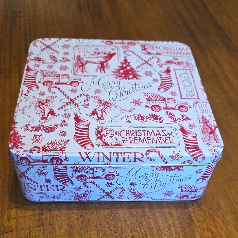 Red and White Christmas Tin Box